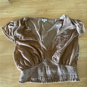 Aerie Brown Ruched Puff Sleeve Blouse